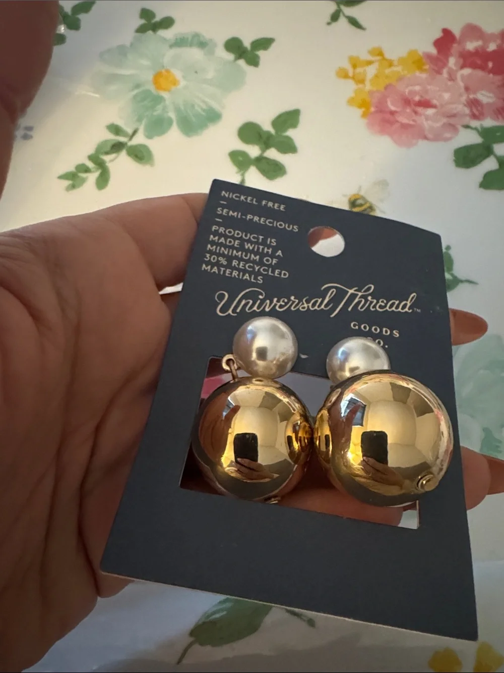 Universal Thread Gold Sphere Double-Sided Stud Earrings with Pearl Backs